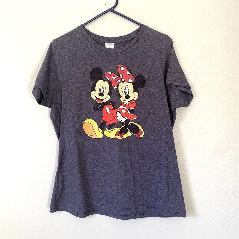 Port & Company Disney T Shirt Womens Size Large Gray Blue Mickey Minnie Kidcore